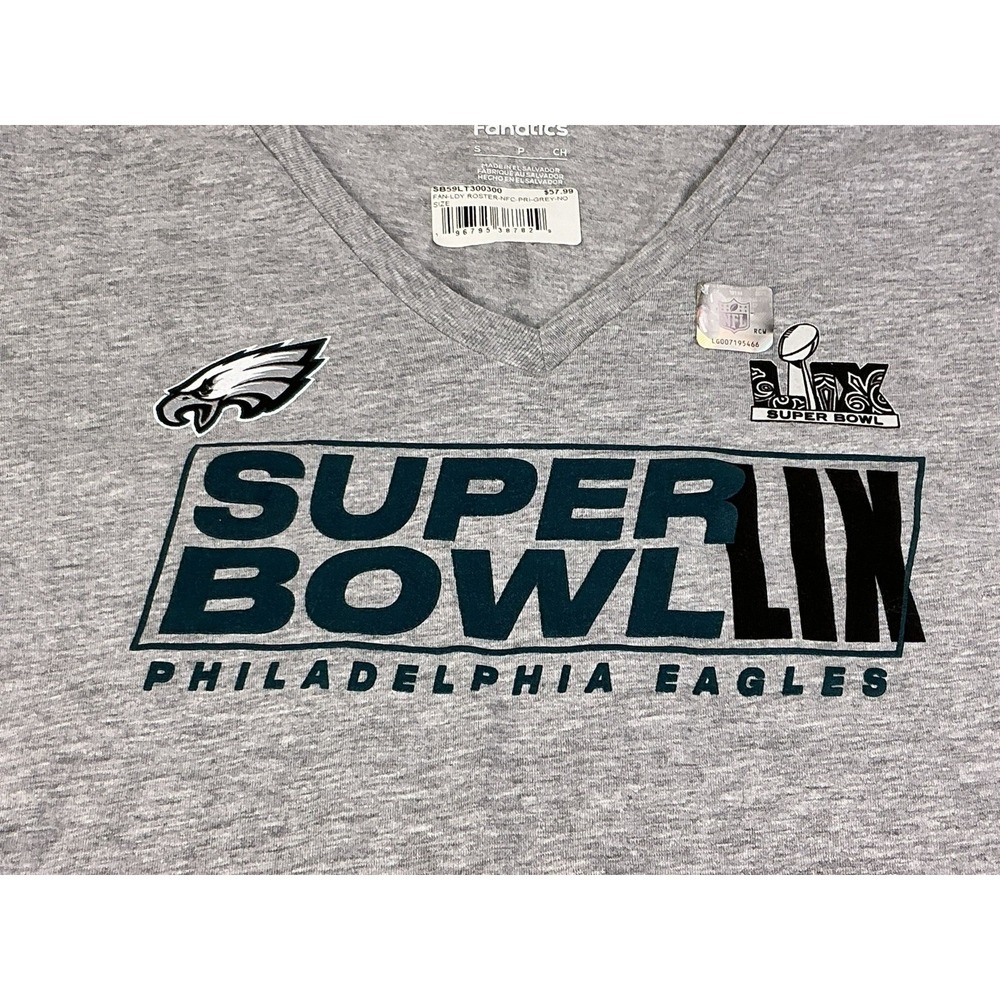 Philadelphia Eagles Super Bowl LII Women's V-Neck T-Shirt‎ Small Gray NFL